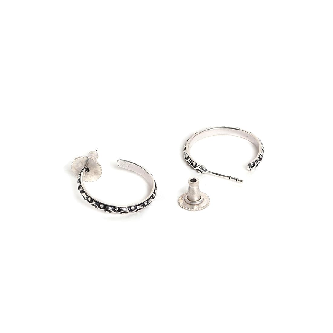 El Regalo 2 Pairs Tribal Oxidized Half Hoop Earrings, Huggie Earrings- Hammered Bohemian Oxidized German Silver Baali Earrings (Option-6)