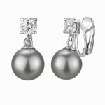 El Regalo CZ Pearl Clip-On Earrings for Women & Girls | Non-Pierced Earrings with CZ Sparkle | Elegant Clip On Pearl Earrings for Weddings, Parties & Casual Wear (Grey)