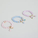 El Regalo 3PCs Opal Stone, Crystal Beads Tassel Bracelet With Cute Enamel Charms Star, Shell, Rainbow, Flowers, Swan, Pearls etc. for Kids/Girls/Teens/Women (Option-5)