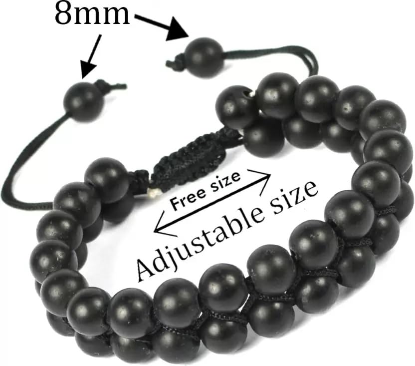 El Regalo 1 PC Tiger Eye & Black Onyx Matte Finish Double Layered Unisex Adjustable Bracelet - Men & Women Bracelet For Reiki Healing (Black Matt Stones Bracelet)