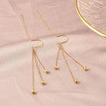 El Regalo Modern Sui Dhaga Threader Earrings for Women - Minimalist Long Pull Through Chain Earrings - Light Dangle Needle Threaders for Multiple Piercings, Sensitive Ears (Triple Bead Drip)