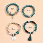 El Regalo 4Pcs/Set Vintage Bohemia Style Wing Beads Tassel Unisex Bracelet - Stackable Multi-layer Modern Charm Bracelets with Wings and I Love You Charms Bracelets (Blue)