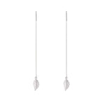 El Regalo 925 Silver Plated Minimalist Long Thin Linear CZ Elegant Threader Dangle Chain Earrings for Girls & Women (Leaves Threaders)