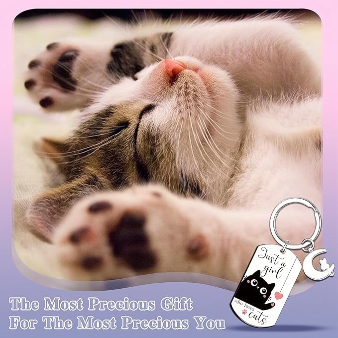 El Regalo Cute Black Cat Keychain - Just A Girl Who Loves Cats Gifts for Cat Lovers, Women, Teens, Girls - Cute Cat Accessories, Stocking Stuffers, Kawaii Keychain for Cat Owners