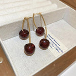 El Regalo Cute Red Double Cherry Front Back Jacket Earrings for Girls & Women | Glossy Fruit Design Gold-Tone Earrings | Fashion Statement Dangle Earrings for Party & Casual Wear