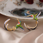 El Regalo Colorful Hummingbird Stud Earrings - Hand-Painted Enamel Bird Hoop Studs for Women & Girls | Elegant Nature-Inspired Fashion Jewelry