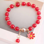 El Regalo 1 PC Dailsy Flower Sparkly Crystal Beads Tassel Bracelet for Girls/Teens/Women- Cute Crackle Beads Daisy Flower Stretch Bracelet (Red)