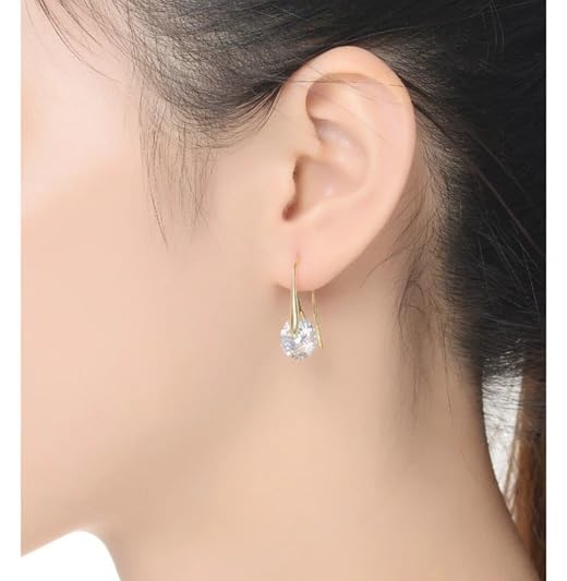 El Regalo Minimalist Gold Plated Cubic Zirconia Drop Earrings for Women & Girls | Modern & Luxurious Crystal Dangle Hook Earrings | Classy Fashion Jewellery Gift