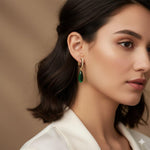 El Regalo Luxury 18K Gold Plated Emerald Green Teardrop Statement Earrings for Women | Sparkling Crystal Studded C-Hoop Dangle Earrings | Elegant Party & Wedding Jewelry Gift for Her