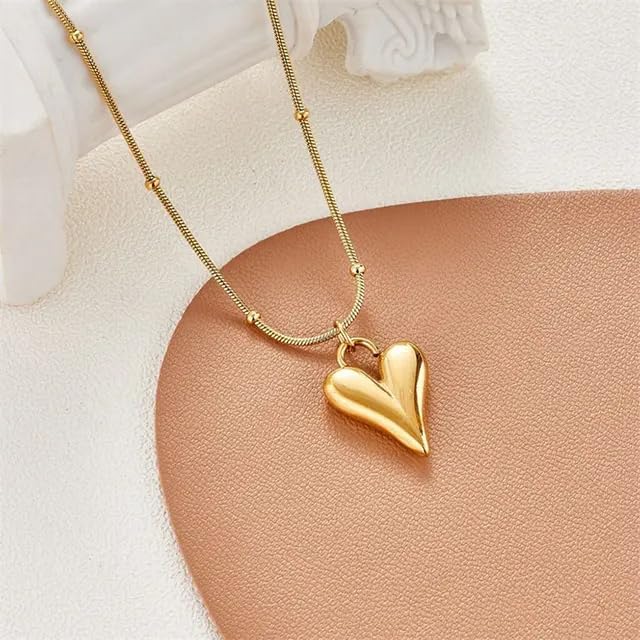 El Regalo Glamorous & Cute Stainless Steel Love Heart Pendant Necklace - Anti Tarnish, Waterproof, Elegant Gift for Girls & Women | Puffed Heart Design