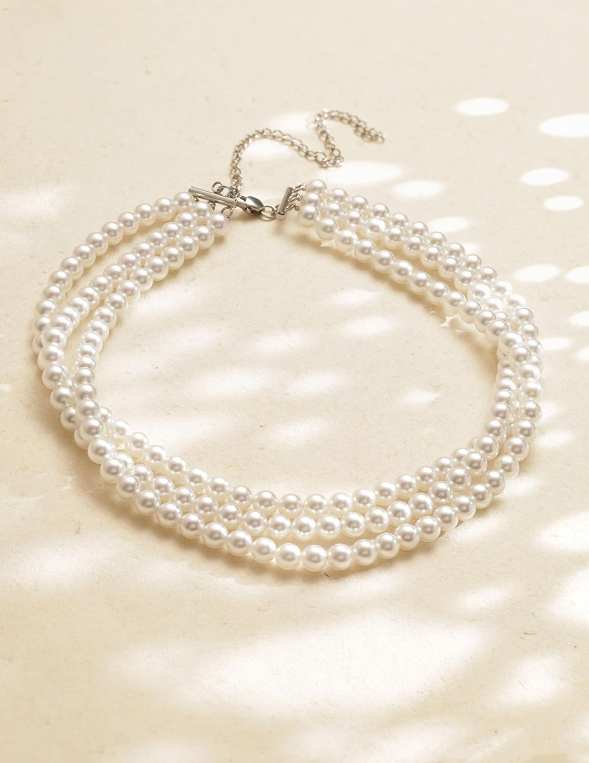 Sacina Boho 1920s Layered 3 Row Imitation Pearl Choker Necklace, Pearl Choker Necklaces for Women, Bridal Necklace, Costume Jewelry, Christmas Jewelry Gift for Women, White