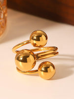 El Regalo Modern 18K Gold Plated Stainless Steel Trio Sphere Ring for Women & Girls | Elegant Big Bold Chunky Statement Ring | Triple Ball Spiral Cocktail Finger Ring | Western Fashion Jewellery