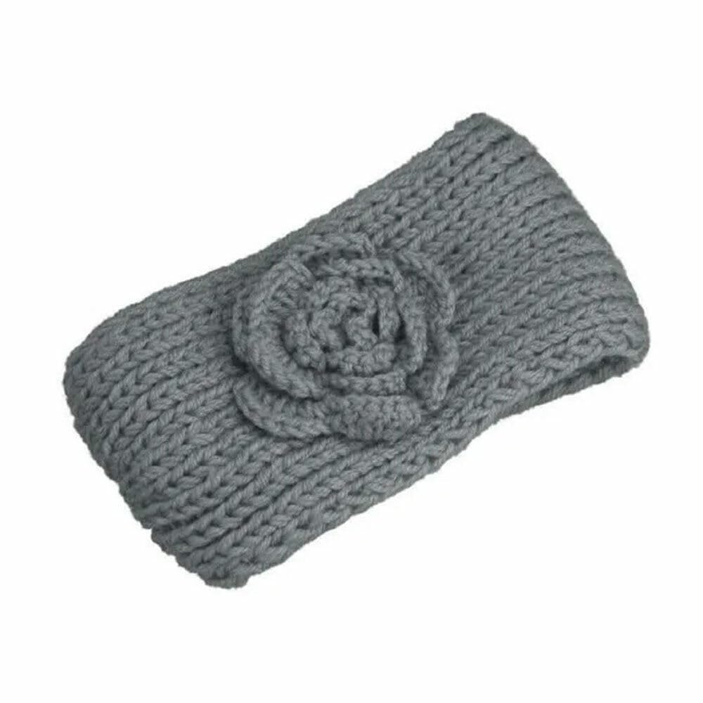 El Regalo's 1PC Winter Crochet Knitted Headwrap Headband with 3D flower & Button for Girls & Women- Ear Warmer Hair Muffs Band | Winter Designer Headbands for Teens & Women (Grey)