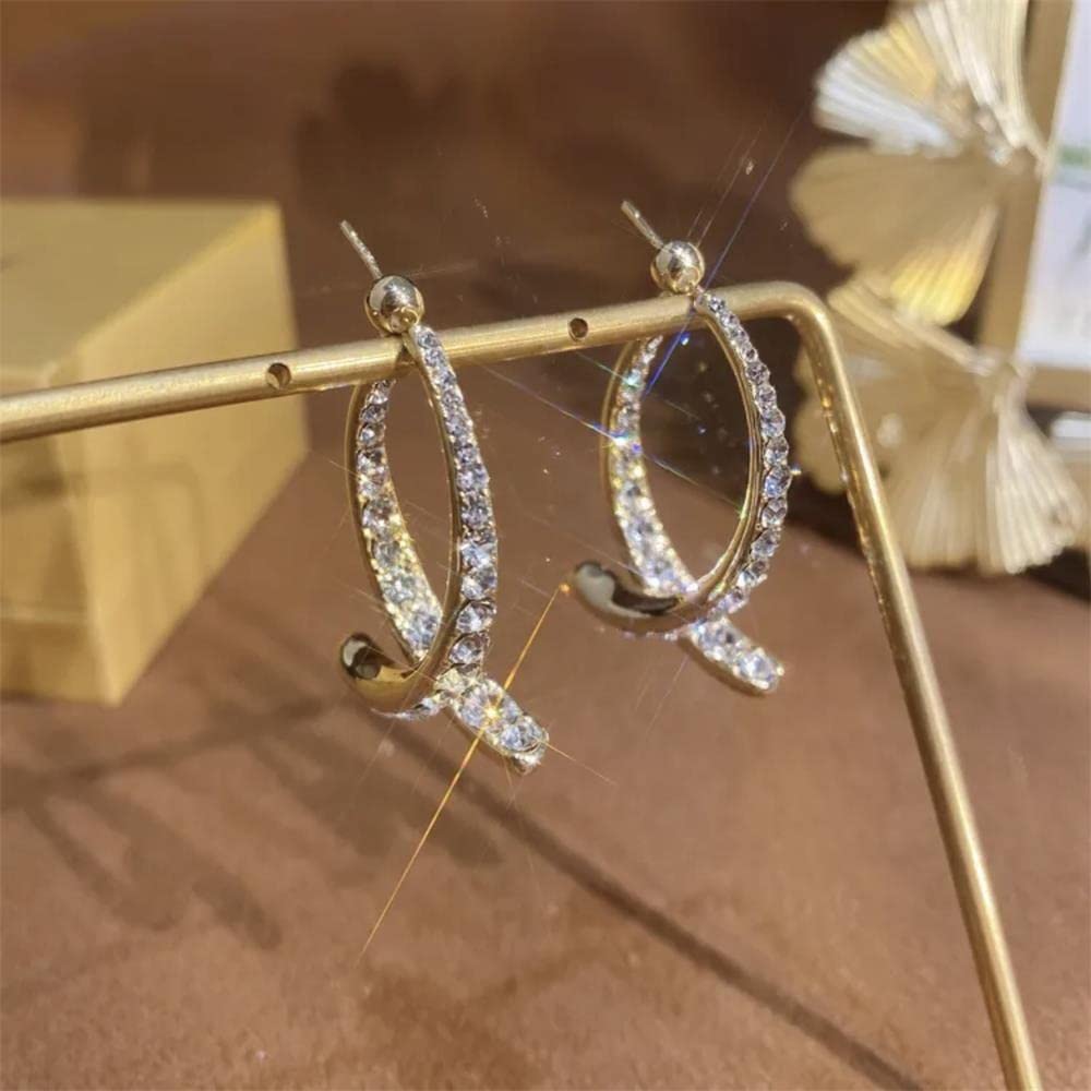 El Regalo Women's & Girl's Cross Curved Earrings, Curved Stick Front Back Linear Drop Hypoallergenic Earrings (Mesh Golden)