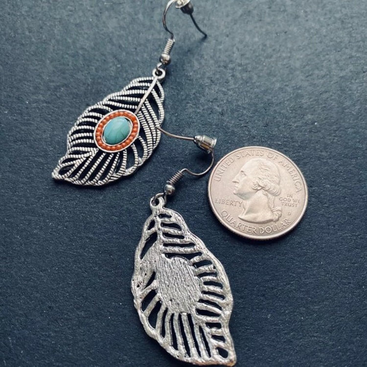 El Regalo Gorgeous Bohemian Ethnic Faux Turquoise Leaf Earrings- Beautiful Boho Hippie Feather Drop Hook Earrings