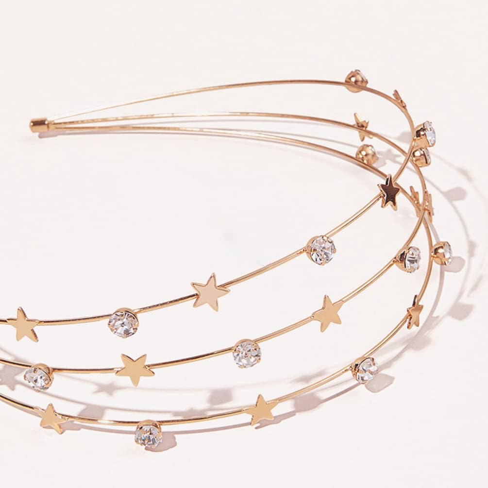 El Regalo Multi Layered Tiara Hairbands- Retro Star, Moon, Pearls, Flowers, Rhinestone Hairband/Headband for Kids/Girls & Women - Wedding Bridal Bridesmaid Hair Accessories (Stars & Crystal)