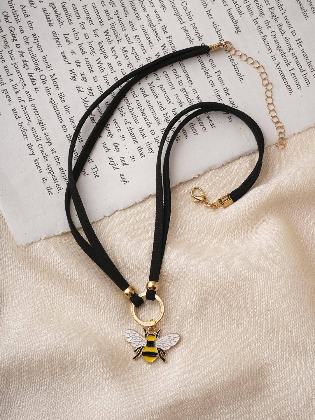 El Regalo 1PC Cute & Fancy Black Faux Choker Collar Necklace with Charms for Girls & Women (Honey Bee Charm Choker)