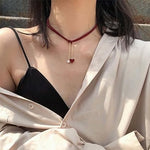 El Regalo 1PC Heart Pearls Red Lace Velvet Choker Pendant Necklace for Girls & Women