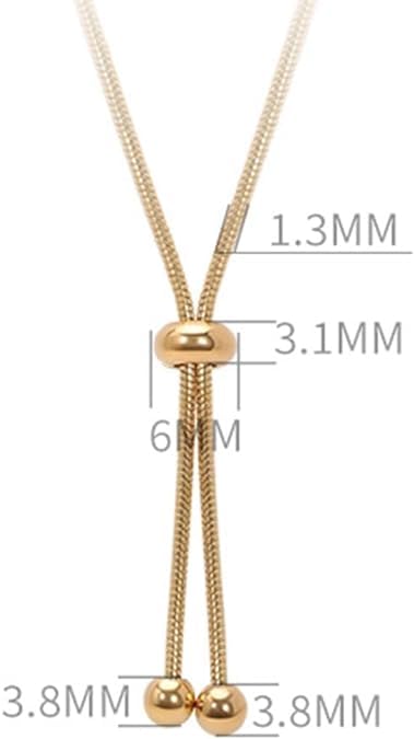 El Regalo Women's Stainless Steel Slider Tie Necklace- Anti-Tarnish/Waterproof Fashion Snake Chain Sliding Beads Necklace (Gold)