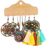 El Regalo 3 Pairs Earrings Combo of Vintage Bohemian Dangle Earrings for Women, 3-Pair Multi-Pack, Handmade Retro Tribal Drop Jewelry, Ethnic Bronze & Silver Tone Statement Earrings (Style-7)