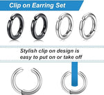 El Regalo 3Pairs Clip on Non-Piercing Unisex Hoop Earring-Surgical Stainless Steel, Anti-Tarnish, Waterproof Fake Earrings for Girls/Boys/Men/Women (12mm)