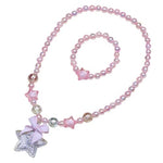 El Regalo 1 Pair Girls Kids Glittery Star Beads Princess Necklace & Bracelet Sets- Acrylic Star Beads Princess Necklace Bracelet Jewelry Set for Girls Kids (Pink Star)