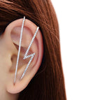 El Regalo 2PCs Fancy Lightning Bolt Edgy Hook Pin Ear Cuff Earring for Girls & Women - Ear Crawler Ear Pins (1 Gold & 1 Silver)