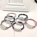 El Regalo Set of 5 Knotted Elastic Pearls Hair Ties Rubber Band Ponytail Holder for Girls/Kids/Women (5 Pearls Multi Layers Rubber bands)