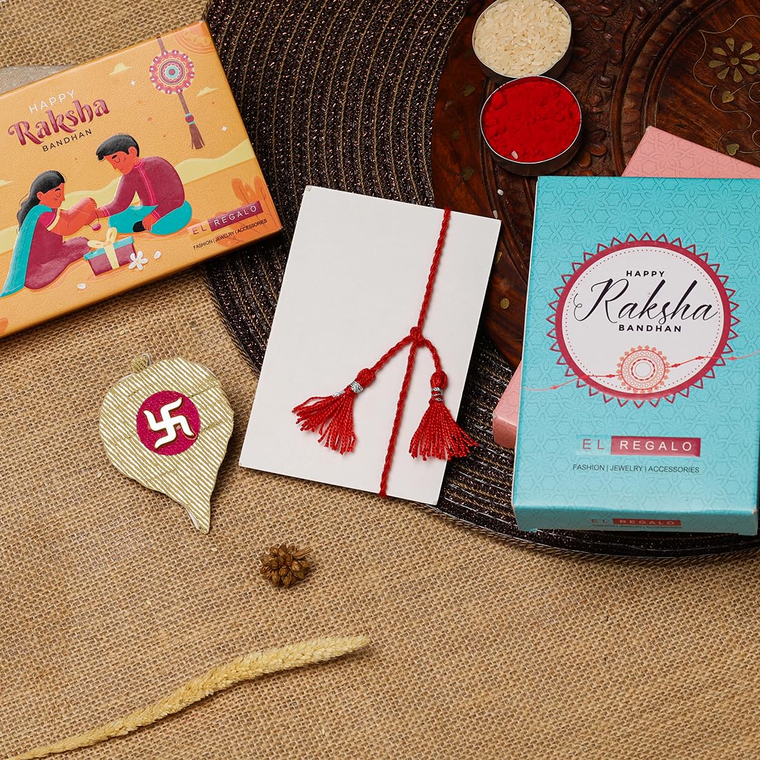 El Regalo 1PC Simple Lotus Flower Rakhi for Brother- Minimalist Lotus Thread Rakhi with Roli Chawal, Rakhi Message Card in Rakhi Gift Box (Option-1)