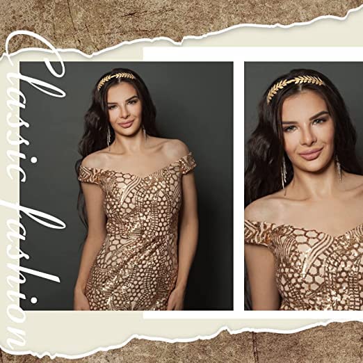El Regalo's Golden Leaves Vintage Crown Style Metal Hairband/Tiara Hair accessories for Kids/Girls/Teens/Women- Bridal Crown Hairbands (Option-2)