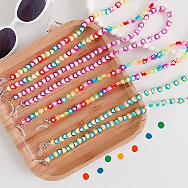 El Regalo 1 PC Cute Acrylic Heart Kids Face Mask Lanyard Straps/Face Mask Holder Lanyards Convenient Clip Safety Face Mask Cover Holder for Kids/Boys & Girls (Multi) Mask Not Included