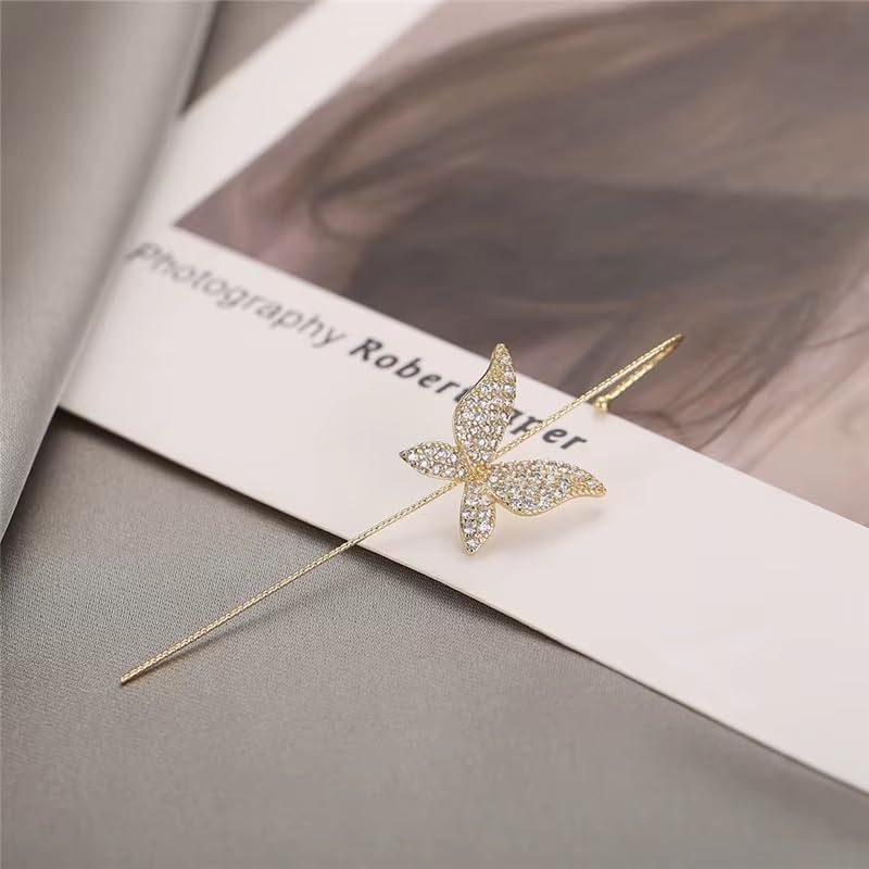 El Regalo 1 Pair Fancy Western Ear Wrap Needle Ear Crawler Earrings - Inlaid Zircon, Elegant Ear Cuff Climber Hook Earrings for Women Girls (CZ Butterfly Crawler)