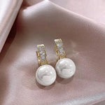 El Regalo Premium Inlaid CZ Pearl Hoop Earrings for Women & Girls | Elegant Korean Style Pearl Drop Huggie Earrings | Party, Wedding & Daily and Office Jewelry (White)