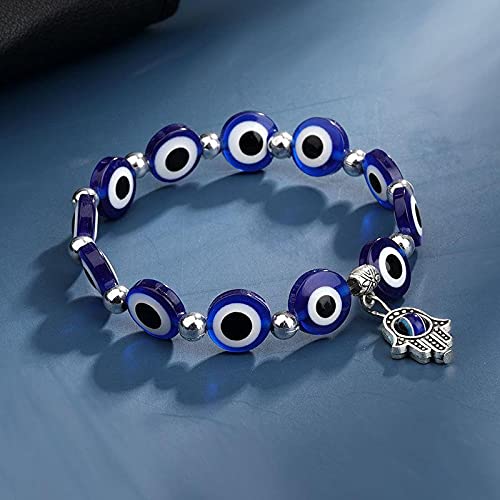 El Regalo Unisex 2PCs Evil Eye Hamsa Bracelets Set | Lucky Evil Eye Designer Protection Bracelets Set in Blue & Black