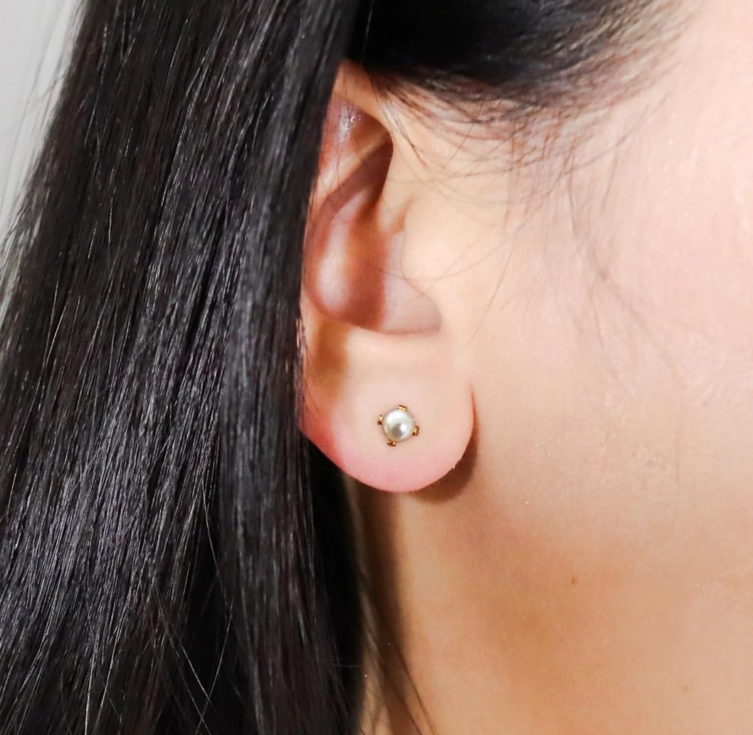 El Regalo 2 Pairs Pearl Stud Earrings for Women & Girls - Earrings Combo Set | 18K Gold Plated Anti Tarnish Stainless Steel | Hypoallergenic, Waterproof Studs Jewelry Combo (Classic & Bezel Style)