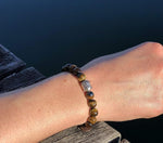 El Regalo 1PC Natural Tiger Eye Beads Stretch Unisex Bracelet for men & Women with Hamsa Hand, Rudraksha, Elephant & Budhdha Charms (Budhdha Tiger Eye Bracelet)