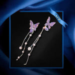 El Regalo Purple Butterfly CZ Pearl Tassel Earrings - Elegant Violet Gemstone Earrings with Delicate Design for Women