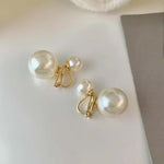 El Regalo Gold Plated Double Pearl Clip On Earrings for Women | Non Pierced Front Back Ear Cuffs | Vintage Geometric Dangle Ear Clips | Elegant Party Jewelry for Girls & Women