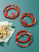 El Regalo 2PCs Natural Crystals Butterfly Bracelets Set- Real Crystals Healing Stones Bracelet Combo for Women (Red Agate)