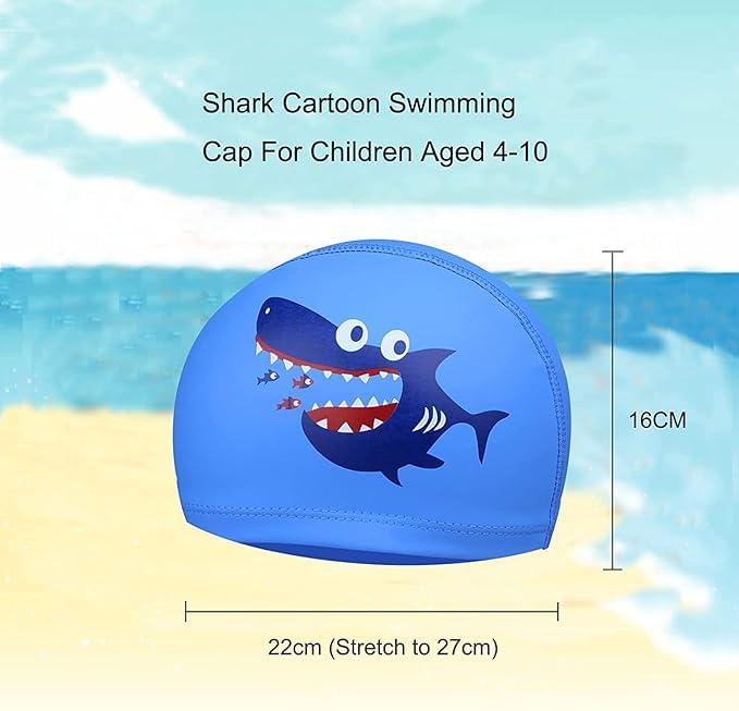 El Regalo Kids Cute Cartoon Swimming Cap & Goggle Set for Girls & Boys (for Kids Upto 10 Years Old) (Shark Swim Cap & Goggle)