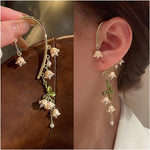 El Regalo 1 Pair Lily of the Valley Ear Cuffs Earrings for Women, Non Piercing Leaf Lily Flower Ear Cuffs Wrap Clip on Crawler Climber for Women