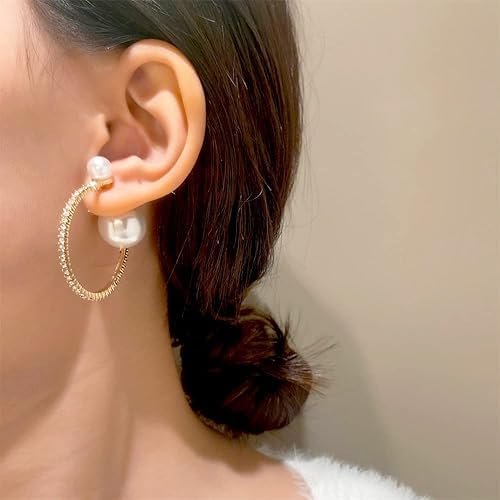 El Regalo Unique Pearl Hoop Earrings - Open C-Shape, Geometric Pearl & Rhinestone Inlay, French Fashion, Exaggerated Statement Earrings for Women & Girls