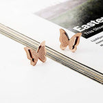 El Regalo Stainless Steel Small Butterfly NO RUST Earrings- Butterfly Matt Finish Rose Gold Plated Stainless Steel Cute Stud Earrings for Women/Girls