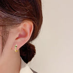 El Regalo Luxury Snake/Serpent Huggie Hoop Earrings with Green & White Cubic Zirconia for Girls/Women - Fancy Cartilage Cuff Piercing Studs