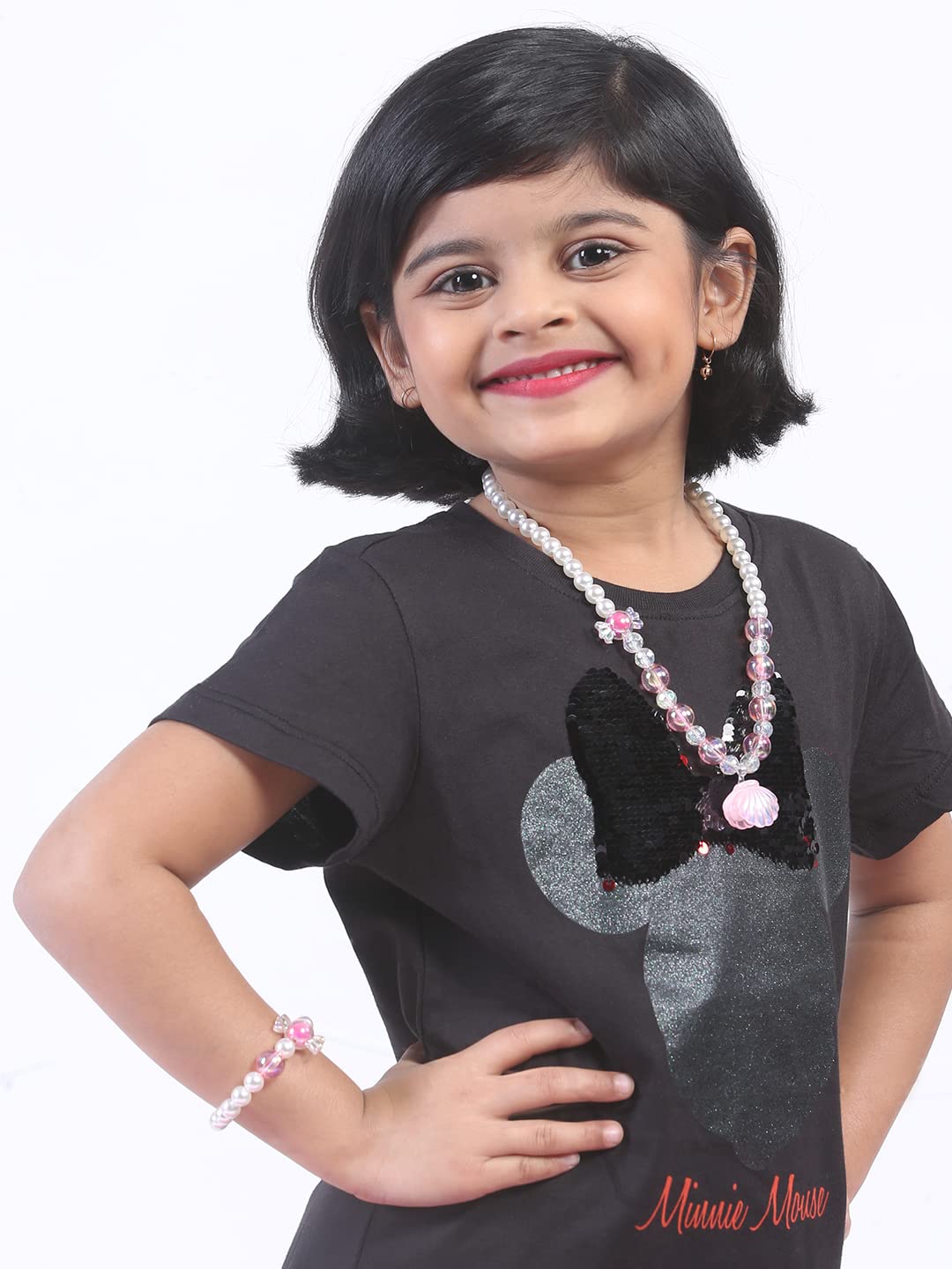 El Regalo 1 Pair Girls Kids Shiny Pearl Shell Princess Necklace & Bracelet Sets- Acrylic Shell Beads Oyster Pearl Princess Necklace Bracelet Jewelry Set for Girls Kids (Purple)