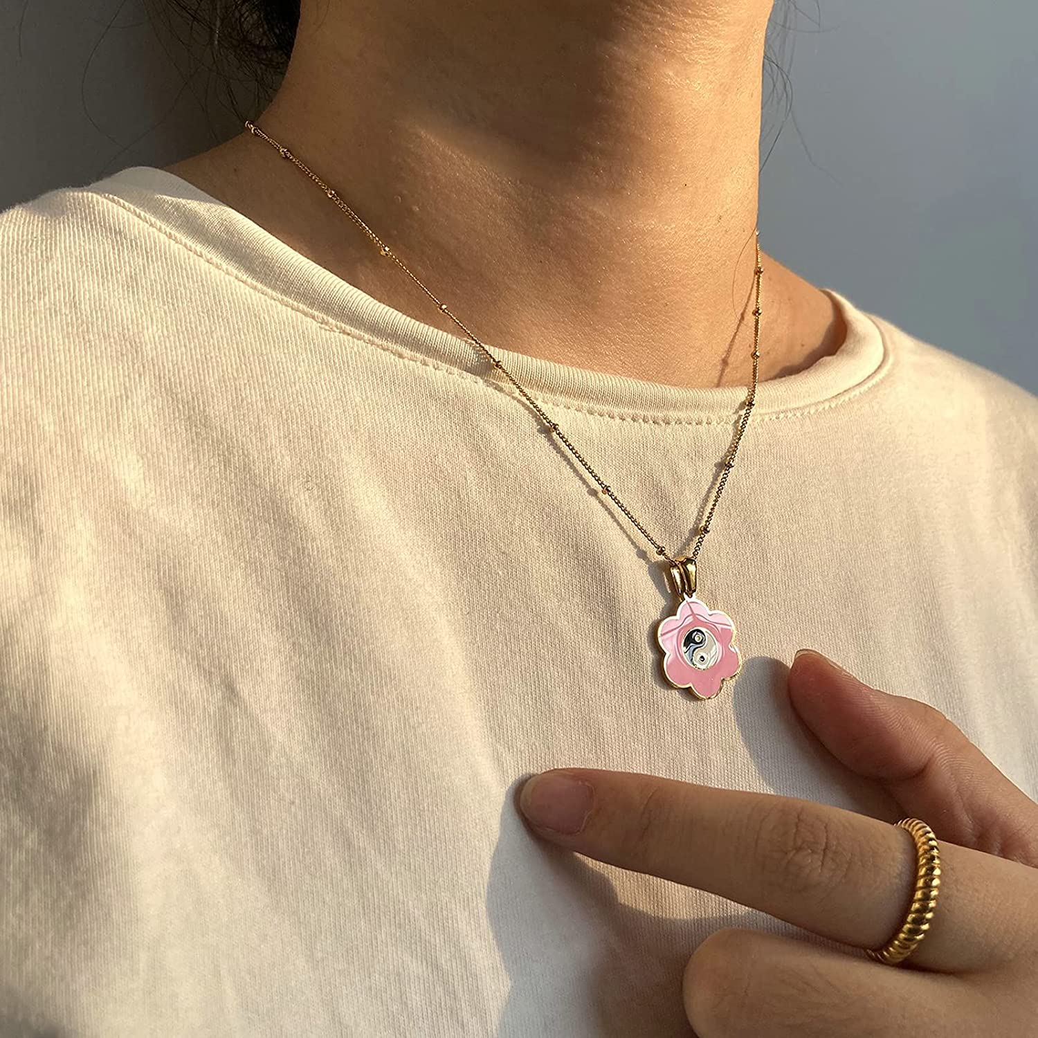 El Regalo 2 PCs Yin Yang Pendant Necklaces- Enamel Yin Yang Heart Flower Colorful Necklaces for Best Friends/Couple/Besties (Set-3)