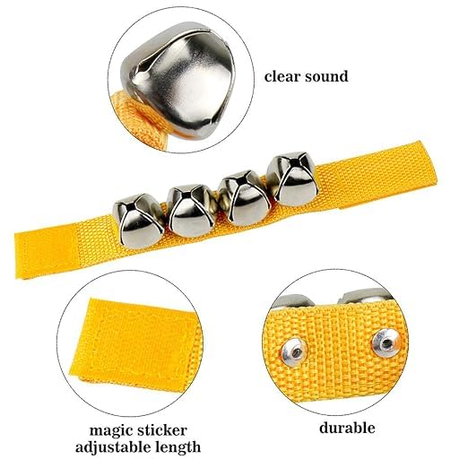 El Regalo 2PCs Jingle Bells Christmas Bracelets | Wrist & Ankle Bells for Party Favors, Musical Rhythm & Christmas Decor | Adjustable Percussion Instruments (Yellow)