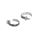El Regalo 2 Pairs Tribal Oxidized Half Hoop Earrings, Huggie Earrings- Hammered Bohemian Oxidized German Silver Baali Earrings (Option-3)