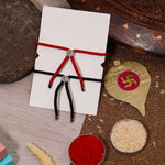 El Regalo 2PCs Auspicious OM/Swastik/Floral Hand Painted Bhaiya, Bhabhi Rakhi Set - Designer Rakhi Combo with Roli Chawal Shagun, Message Card in Rakhi Gift Box (Peacock & Flower Rakhi)