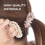 El Regalo 4PCS Fancy Pearls Hair Ties- Elastic Pearl Scrunchies Bead Hair Ropes Stretchy Hair Band Pearl Hair Scrunchies Hair Accessories for Women Girls (Color Options-3)